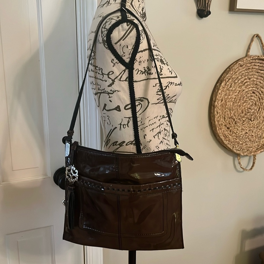 Brighton Collection Brown Patent Leather Shoulder Bag in EUC